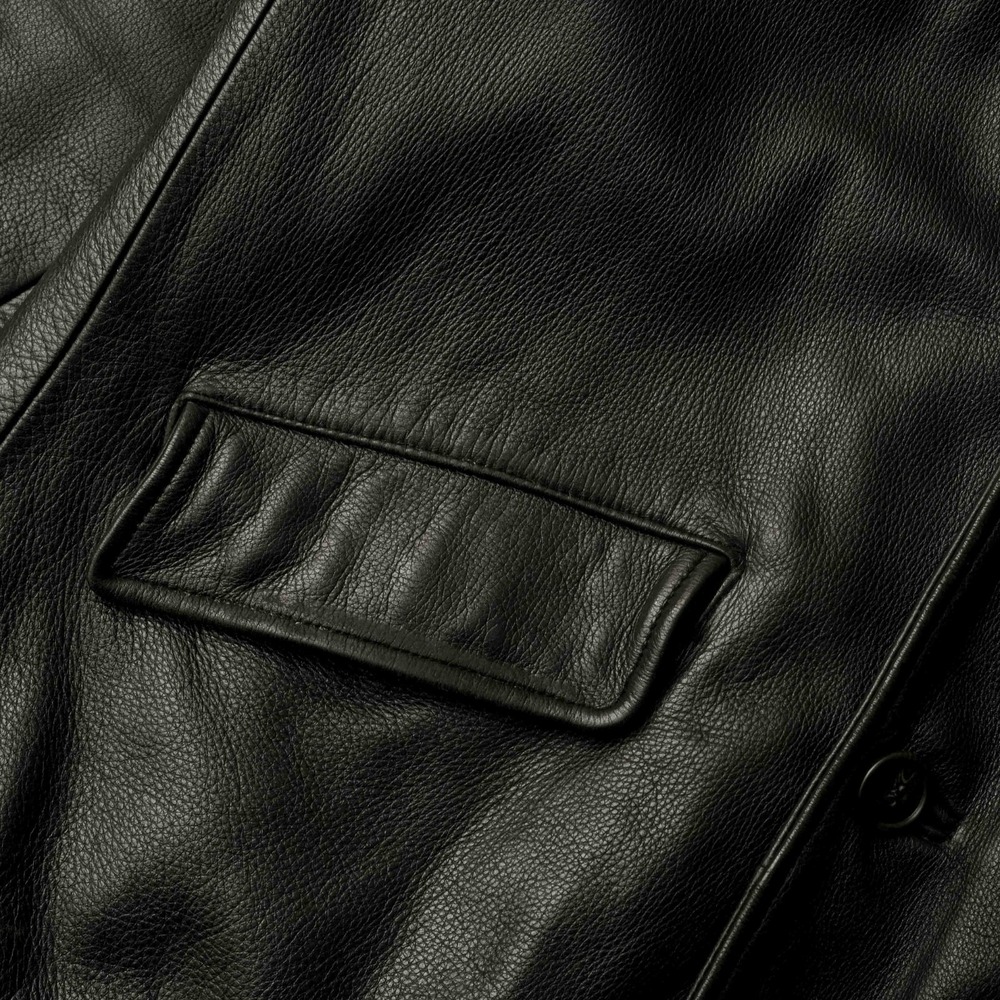 Rainforest Jacket Car Coat Black Pebbled Leather Sherpa Lined Button Front L - Picture 6 of 10
